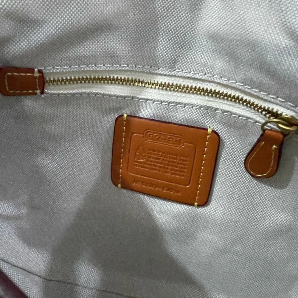 Coach Brown Logo Canvas and Leather Shoulder Bag with Gold Hardware